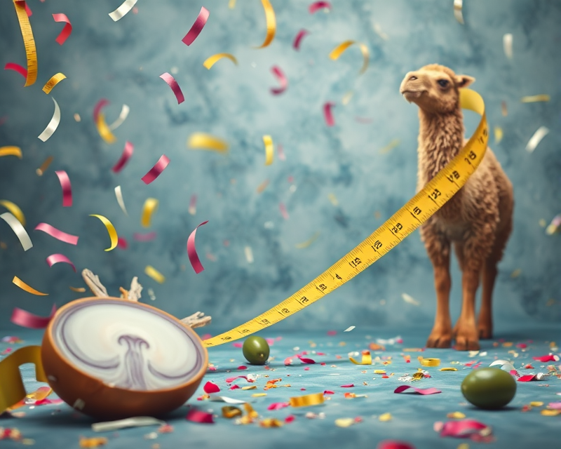 confetti, onion, tape measure, camel, olive